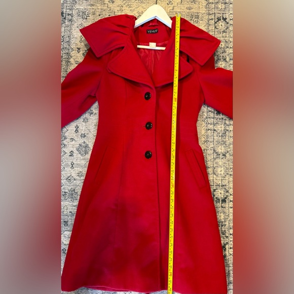 VENUS | LONG JACKET & COAT | RUFFLE COLLAR | HOODED | POCKETS | RED | SIZE 2 - Picture 9 of 9